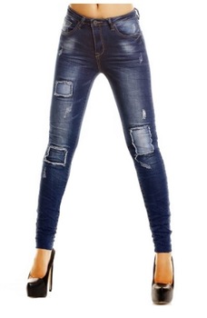 Blugi de dama prespalati, cu petice decorative Blugi de dama prespalati, cu petice decorative