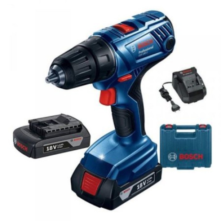 Bosch Professional GSR180-LI fúró-csavarozó, 2 db 1.5ah Li-ion akkumulátor + Szállítótáska + 3M mérőszalag