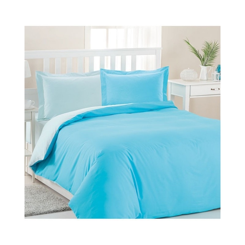 Lenjerie de pat bumbac 100%, COLORMIX TURQOAZ pentru pat 2 persoane, 4 piese, 200x220 / 50x70, bumbac ranforce
