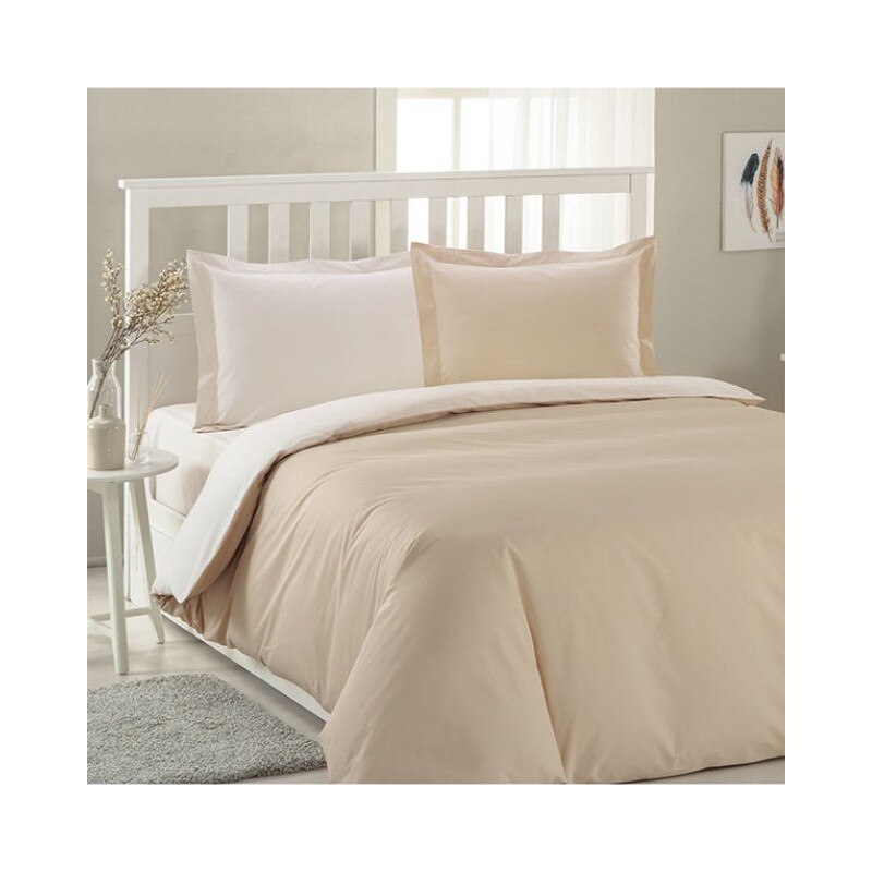 Lenjerie de pat bumbac 100%, COLORMIX BEJ pentru pat 2 persoane, 4 piese, 200x220 / 50x70, bumbac ranforce