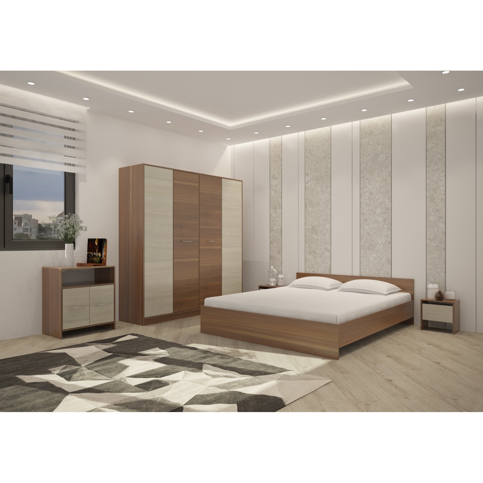 Set dormitor Costa nuc-prun alb,pat 160 x 190 cm