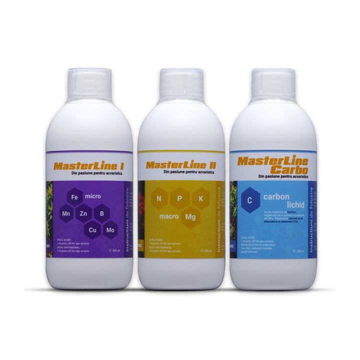 Set complet de fertilizanti pentru plante acvatice MasterLine I + MasterLine II + Carbo, 3 x 500 ml