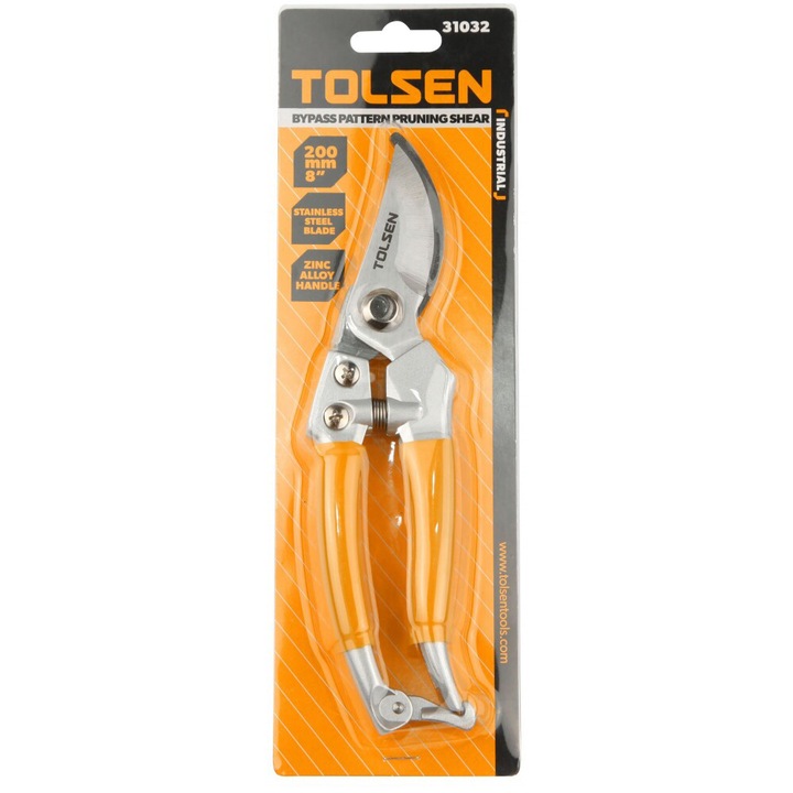 Foarfeca pentru gradina GARDENEST by TOLSEN 31031, model cu derivatie 200 mm, Lama otel de calitate, maner ergonomic din PVC galben rezistent, bypass taiere precisa, lungime lama 200 mm, utilizare universala gradina, constructie industriala TOLSEN