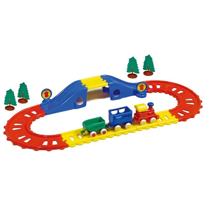 Set Jucarie VikingToys Linie de tren cu bridge 45573, Multicolor, 21 piese