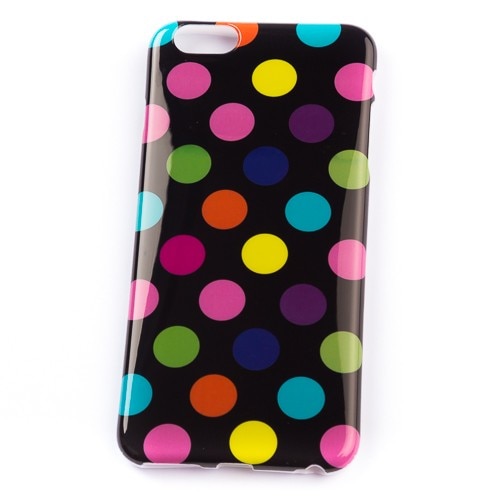 Husa Iphone 6 Plus, Neagra cu buline colorate, Silicon