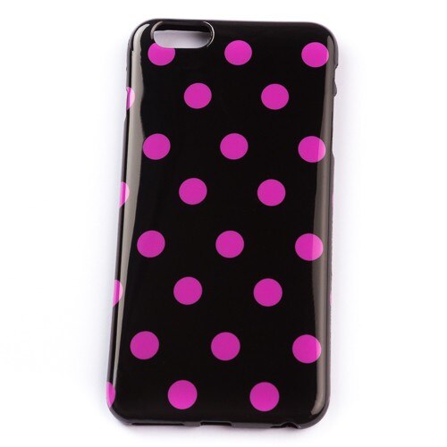 Husa Iphone 6 Plus, Neagra cu buline Mov, Silicon