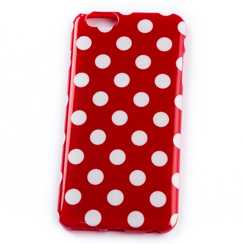 Husa Iphone 6 Plus, Rosu cu buline albe, Silicon