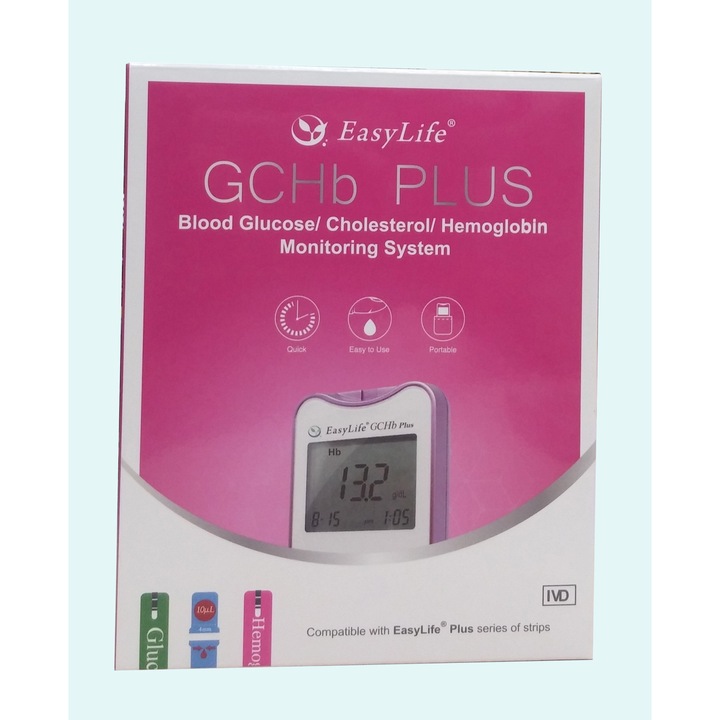 Мултифункционален апарат Easy Life GCHb PLUS, за измерване стойностите на кръвна захар, холестерол и хемоглобин