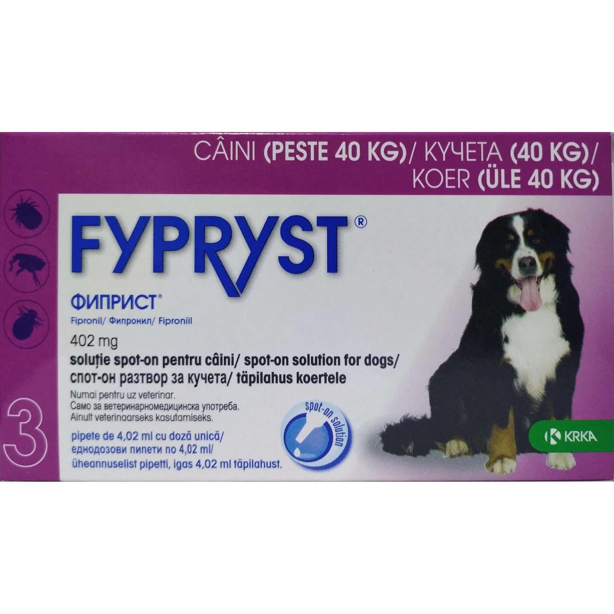 Pipeta antiparazitara, Fypryst, caine, peste 40kg