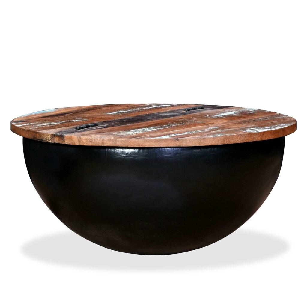 Masuta de cafea tip bol din lemn masiv reciclat, vidaXL, Negru, 60 x 27 cm