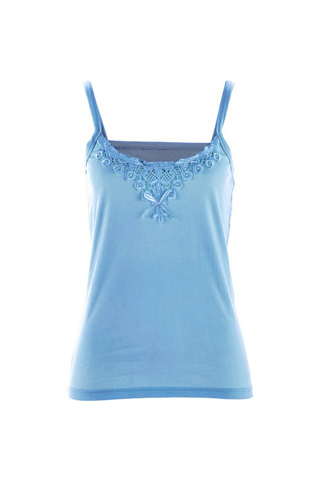 Top dama cu aplicatii dantela, albastru, marimea 36/38