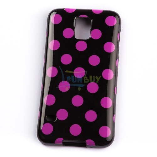 Husa Samsung Galaxy S5 I9600 G900 Neagra cu buline mov, Silicon