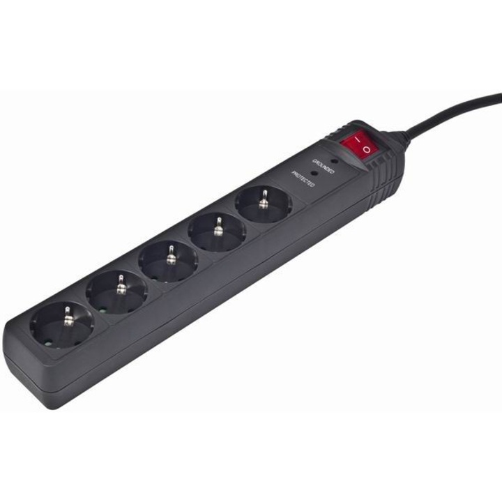 Разклонител със защита MKTECH-Energenie SPG5-C-15, 4.5 m, черен