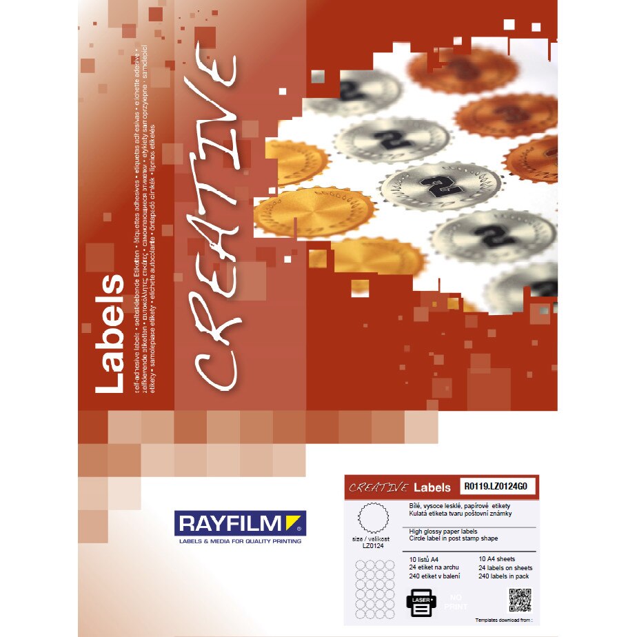 Etichete timbru postal rotund, hartie alba 24buc/A4 laser 10/set Rayfilm-Creativ