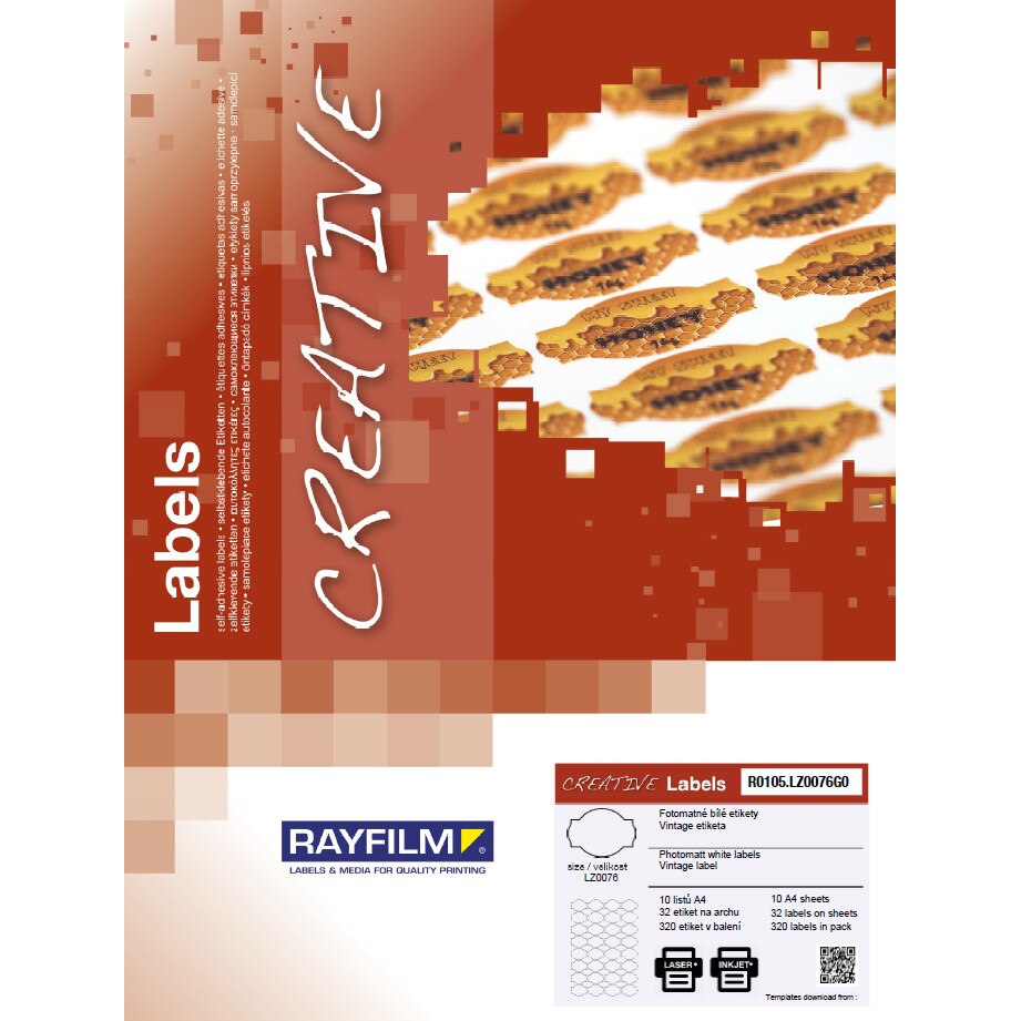Etichete ovale cu urechi, hartie maro cu nervuri 32buc/A4 laser 10/set Rayfilm-Creativ