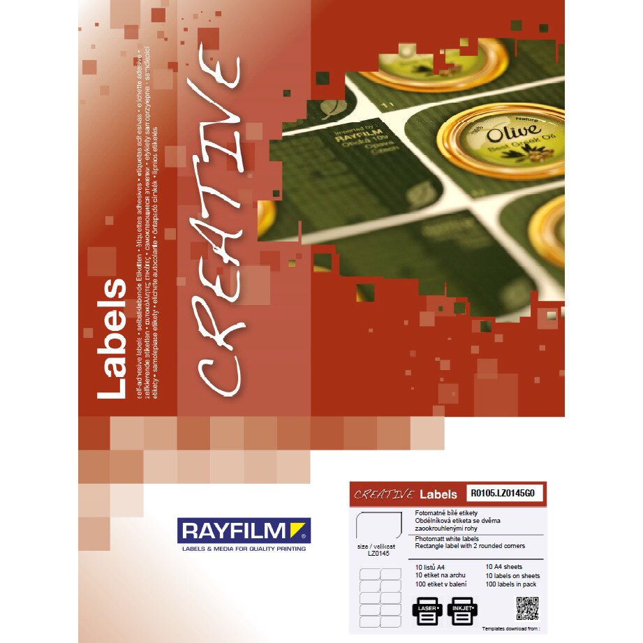 Etichete patrat cu doua colturi rotunjite, hartie maro cu nervuri 35buc/A4 laser 10/set Rayfilm-Creativ