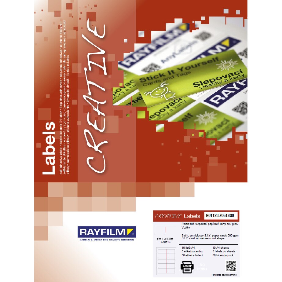 Carte de vizita, alba semilucioasa 250g 5buc/A4 laser 10/set Rayfilm-Creativ