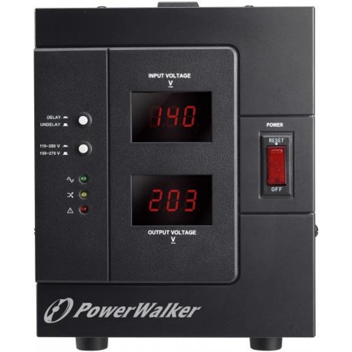 PowerWalker стабилизатор на напрежение, 3000 VA, 2400 W, 1 x Шуко изход, защита от претоварване