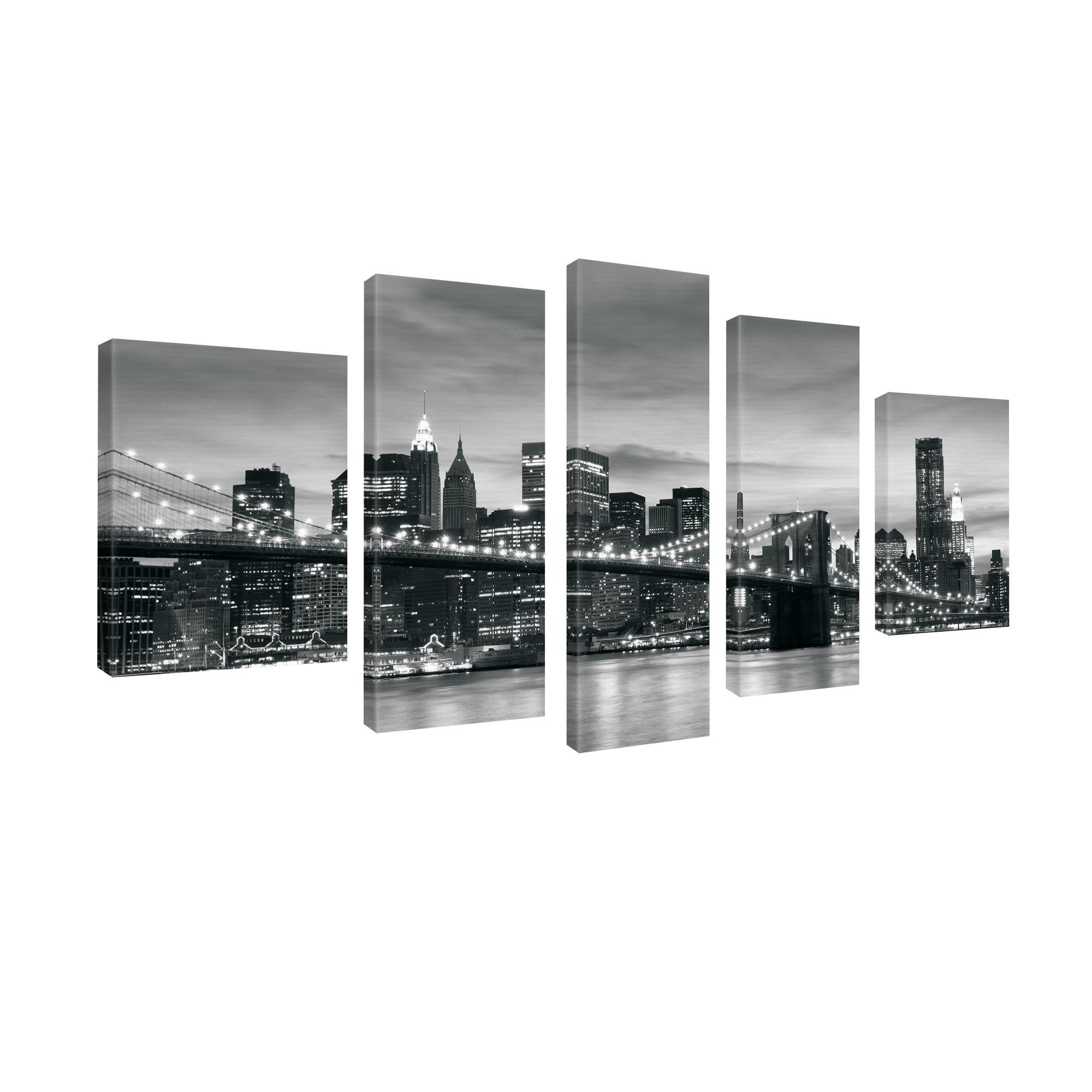Set Tablouri DEGRETS 78654 Canvas, 100 x 170 cm, 5 piese (2x60x40 cm, 2x80x30, 1x100x30 cm), Podul Brooklyn 3