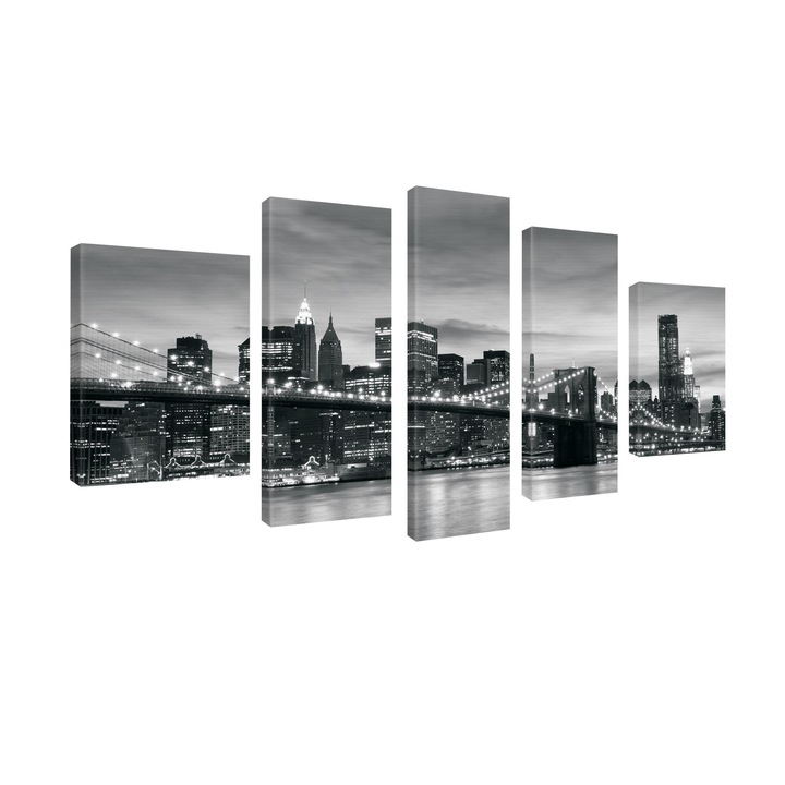 Set Tablouri DEGRETS 78654 Canvas, 100 x 170 cm, 5 piese (2x60x40 cm, 2x80x30, 1x100x30 cm), Podul Brooklyn 3