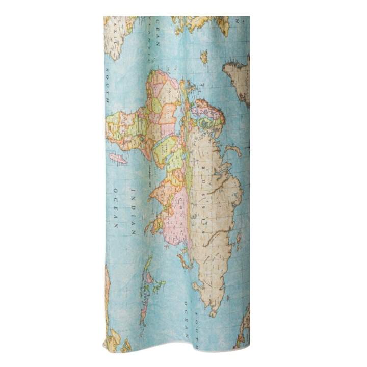Material textil pentru draperie imprimat Mundi Unico, model harta lumii, culoare multicolor, 100x280 cm
