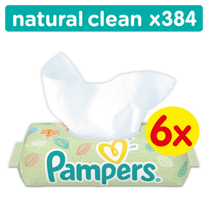 Pampers Natural Clean Babatörlőkendő, 6x64 db
