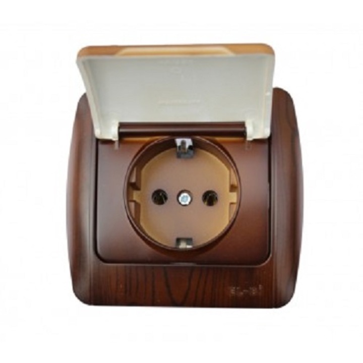 Priza schuko cu capac EL-BI Zirve nuc