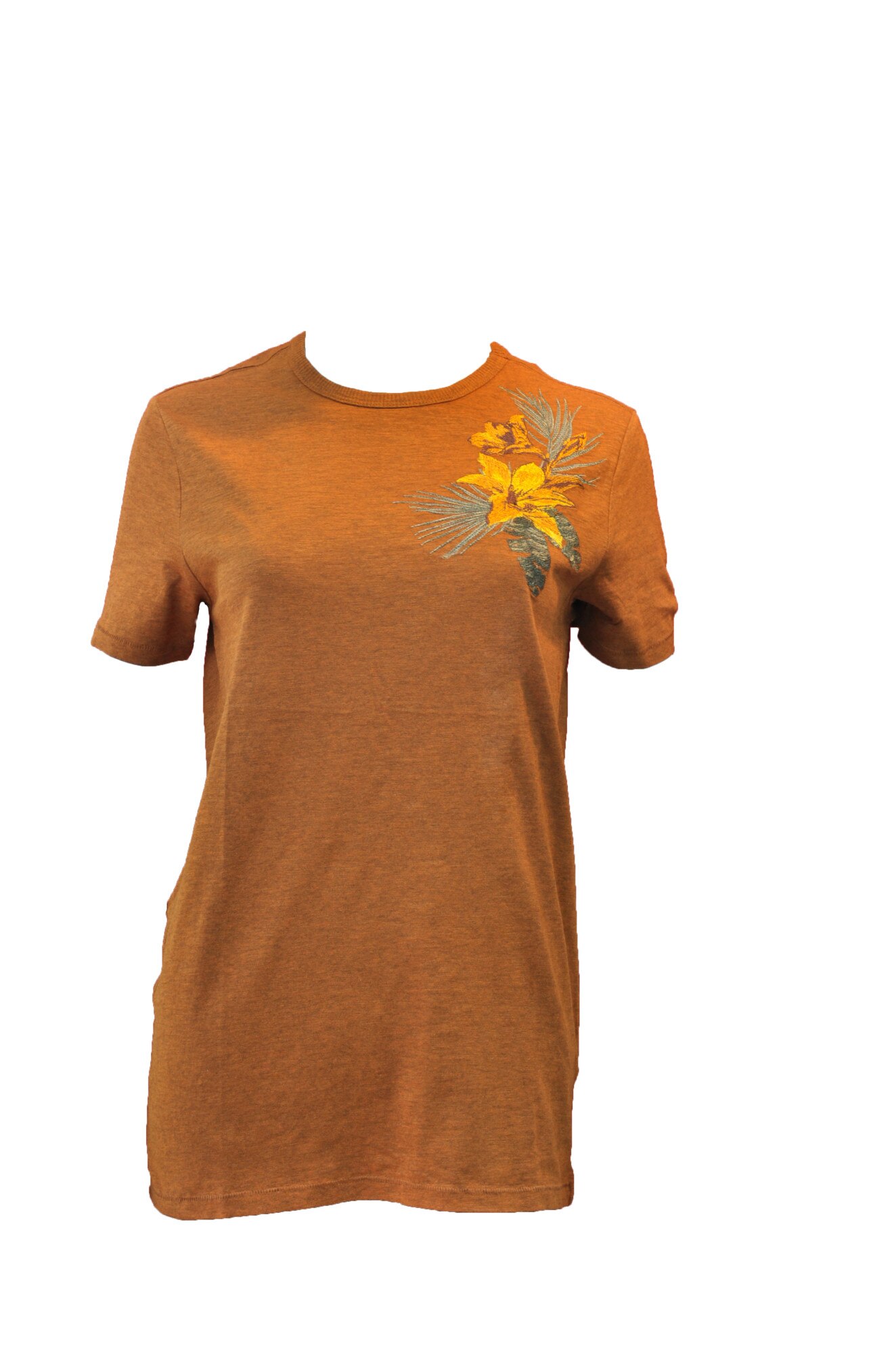 Tricou dama cu imprimeu floral, Kiabi, Maro camel