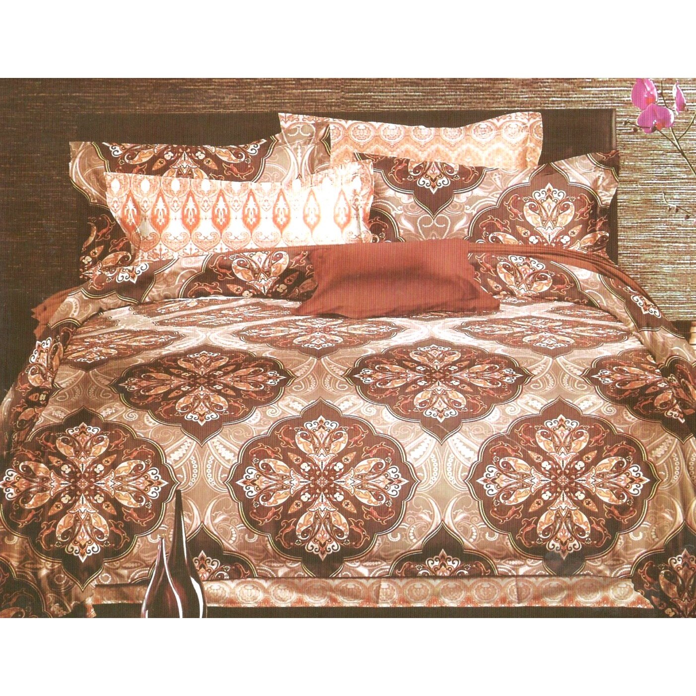 Lenjerie de pat dubla din bumbac gros finet 2 persoane, 6 piese,multicolor JN809