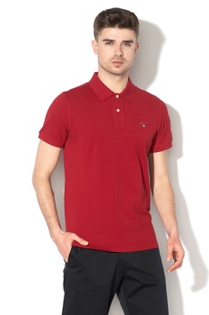Gant, Tricou polo de bumbac cu logo brodat, Rosu inchis Gant, Tricou polo de bumbac cu logo brodat, Rosu inchis