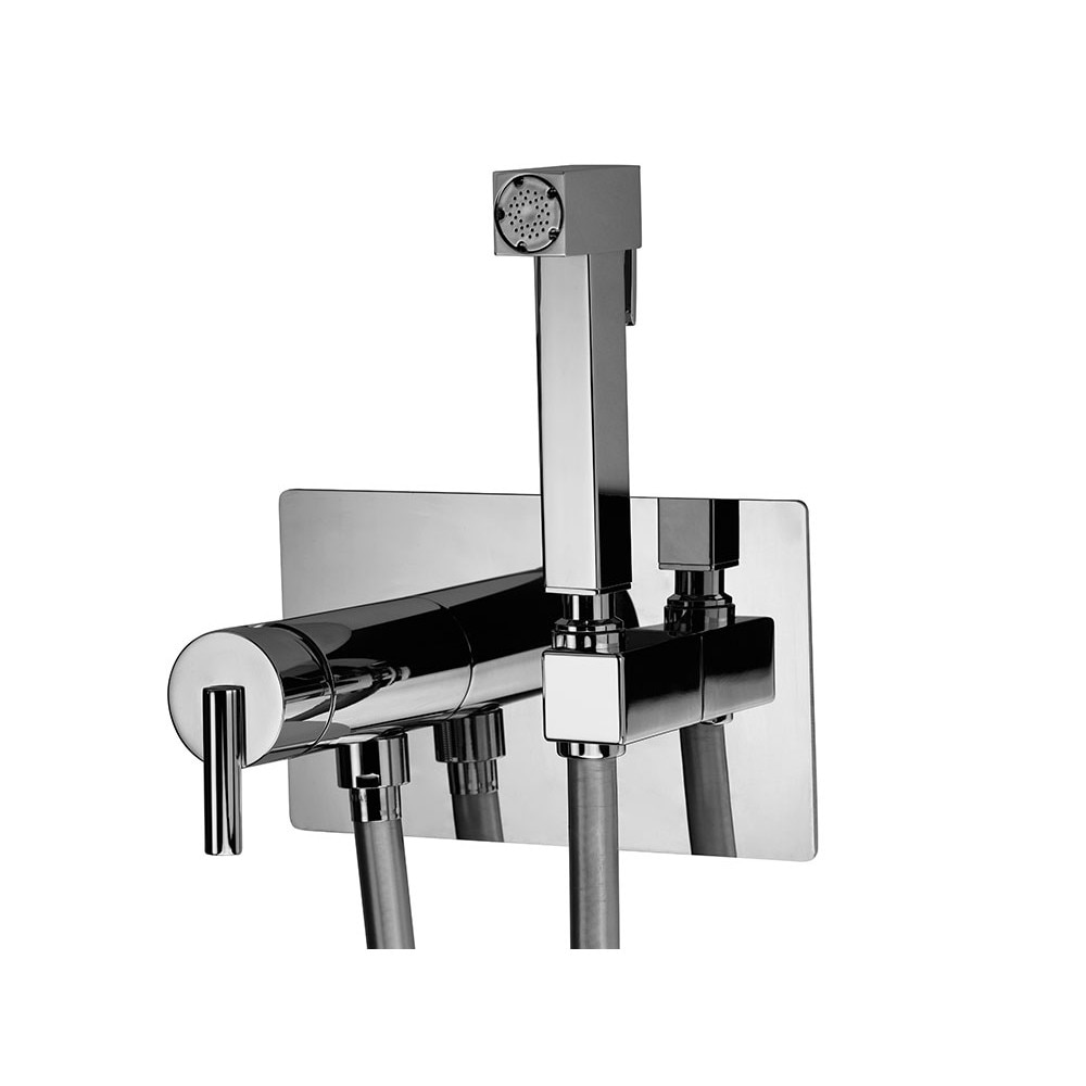 Set robinet mixer incastrat in alama Prima cu placa la perete, dus igienic Namir, tub Silver in PVC 120 cm