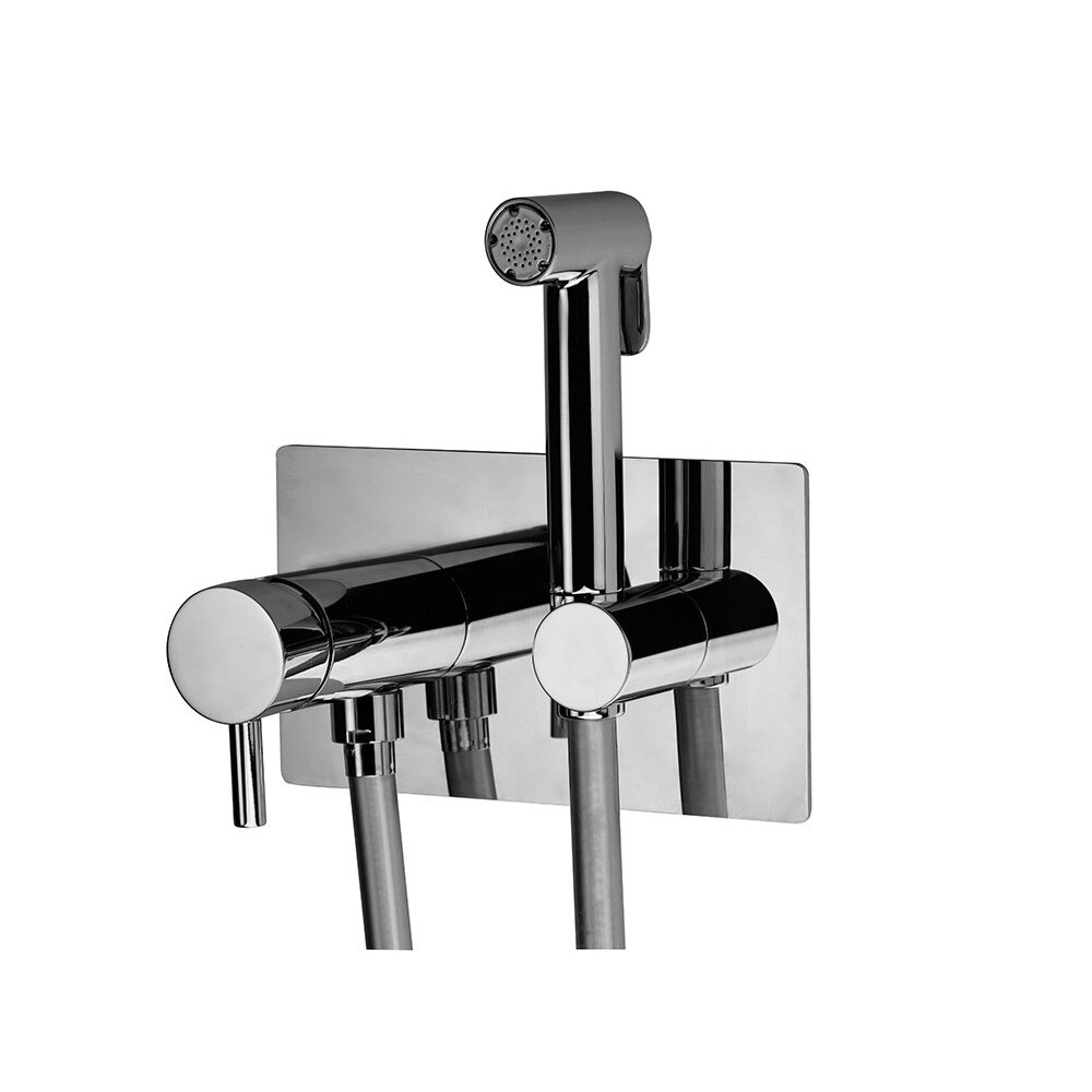 Set robinet mixer incastrat in alama Prima cu placa la perete, dus igienic Stella, tub Silver in PVC 120 cm