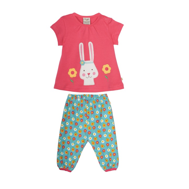 Tinuta Petunia cu iepuras poznas, bumbac organic, 0 - 3 luni, bebe, set