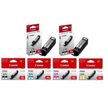 Pachet cartuse cerneala PGI-570XL negru x 2,CLI-571XL negru,cyan,magenta,galben Canon original Pachet cartuse cerneala PGI-570XL negru x 2,CLI-571XL negru,cyan,magenta,galben Canon original