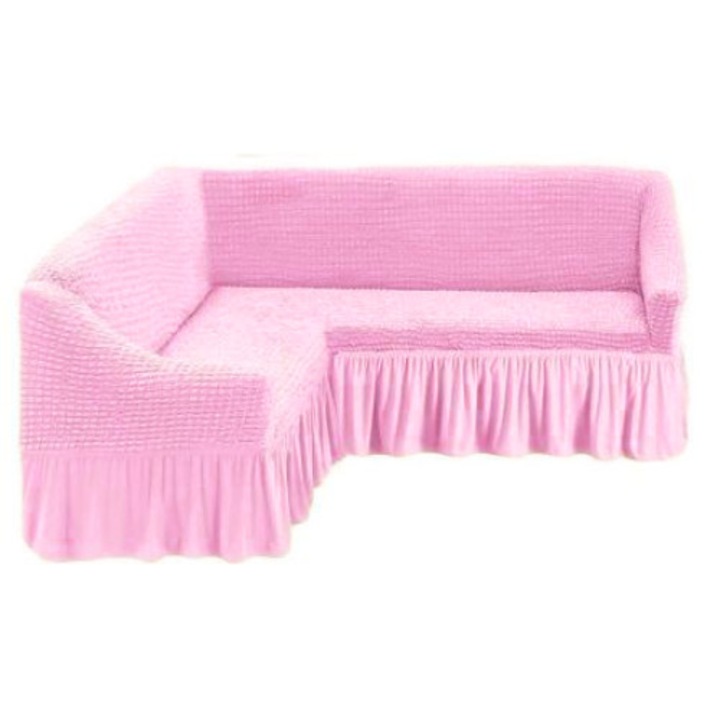 Husa coltar bumbac elasticizat - Model Uni Roz Deschis