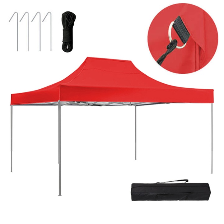 Pavilion pliant Timeless Tools cu cadru metalic, Geanta de transport, 2.9 x 4.25 m, Rosu
