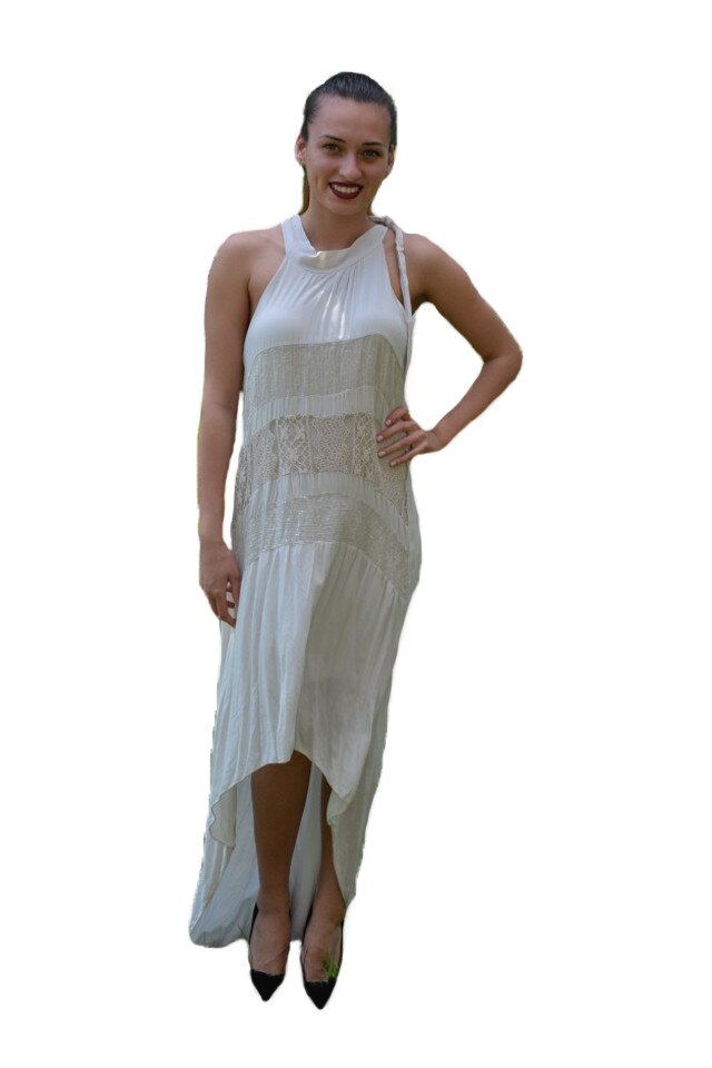 Rochie cu design impletit,fara maneci,D&J Exclusive, Bej