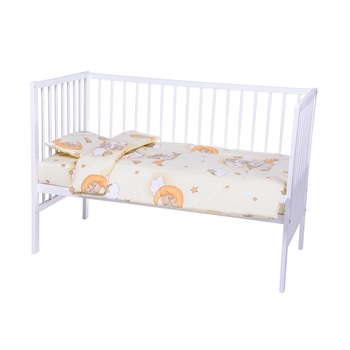 Lenjerie bumbac patut copii Bebe Royal 140*70 - 3 piese - urs pe scara galben Lenjerie bumbac patut copii Bebe Royal 140*70 - 3 piese - urs pe scara galben