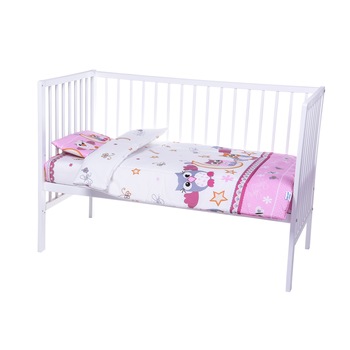 Lenjerie bumbac patut copii Bebe Royal 140*70 - 3 piese - Bufnita Roz Lenjerie bumbac patut copii Bebe Royal 140*70 - 3 piese - Bufnita Roz