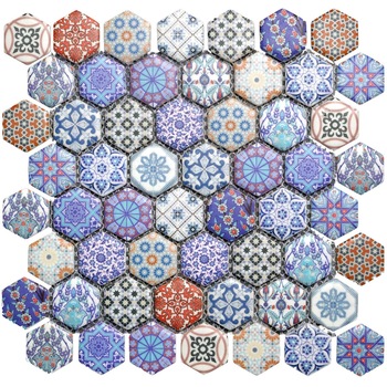 Mozaic sticla Top Mosaic, format hexagonal printat digital, Multicolor, 29x28 cm Mozaic sticla Top Mosaic, format hexagonal printat digital, Multicolor, 29x28 cm