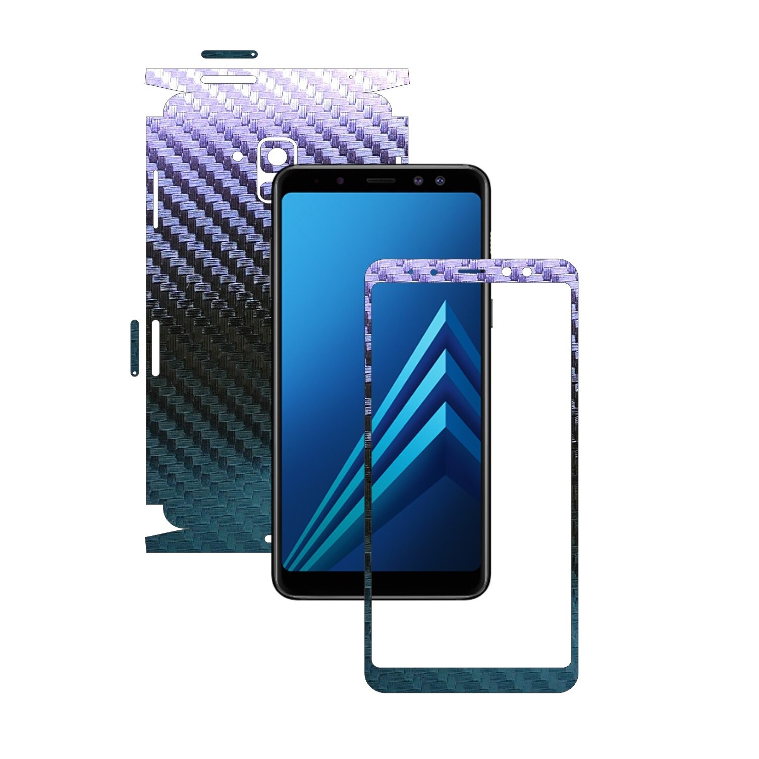 Samsung Galaxy A8+ Plus (2018) - Carbon Cameleon - 360 Cut - Folie de protectie Carbon Skinz, Skin Adeziv Full Body Cover pentru Rama Ecran,Carcasa Spate si Laterale