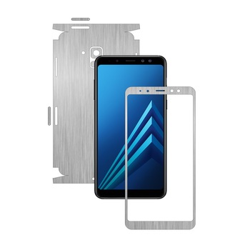 Samsung Galaxy A8+ Plus (2018) - Brushed Argintiu - 360 Cut - Folie de protectie Carbon Skinz, Skin Adeziv Full Body Cover pentru Rama Ecran,Carcasa Spate si Laterale