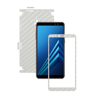 Samsung Galaxy A8+ Plus (2018) - Carbon Alb - 360 Cut - Folie de protectie Carbon Skinz, Skin Adeziv Full Body Cover pentru Rama Ecran,Carcasa Spate si Laterale