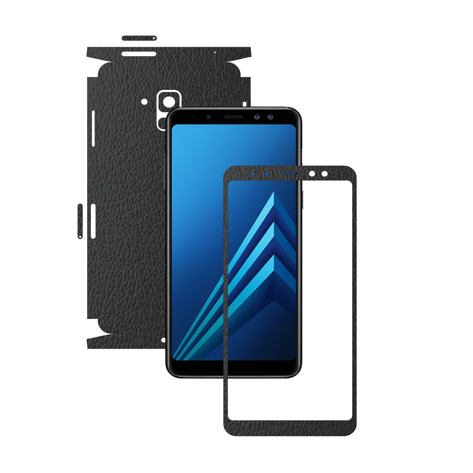 Samsung Galaxy A8+ Plus (2018) - Piele Neagra - 360 Cut - Folie de protectie Carbon Skinz, Skin Adeziv Full Body Cover pentru Rama Ecran,Carcasa Spate si Laterale