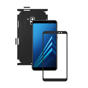 Samsung Galaxy A8+ Plus (2018) - Brushed Negru - 360 Cut - Folie de protectie Carbon Skinz, Skin Adeziv Full Body Cover pentru Rama Ecran,Carcasa Spate si Laterale