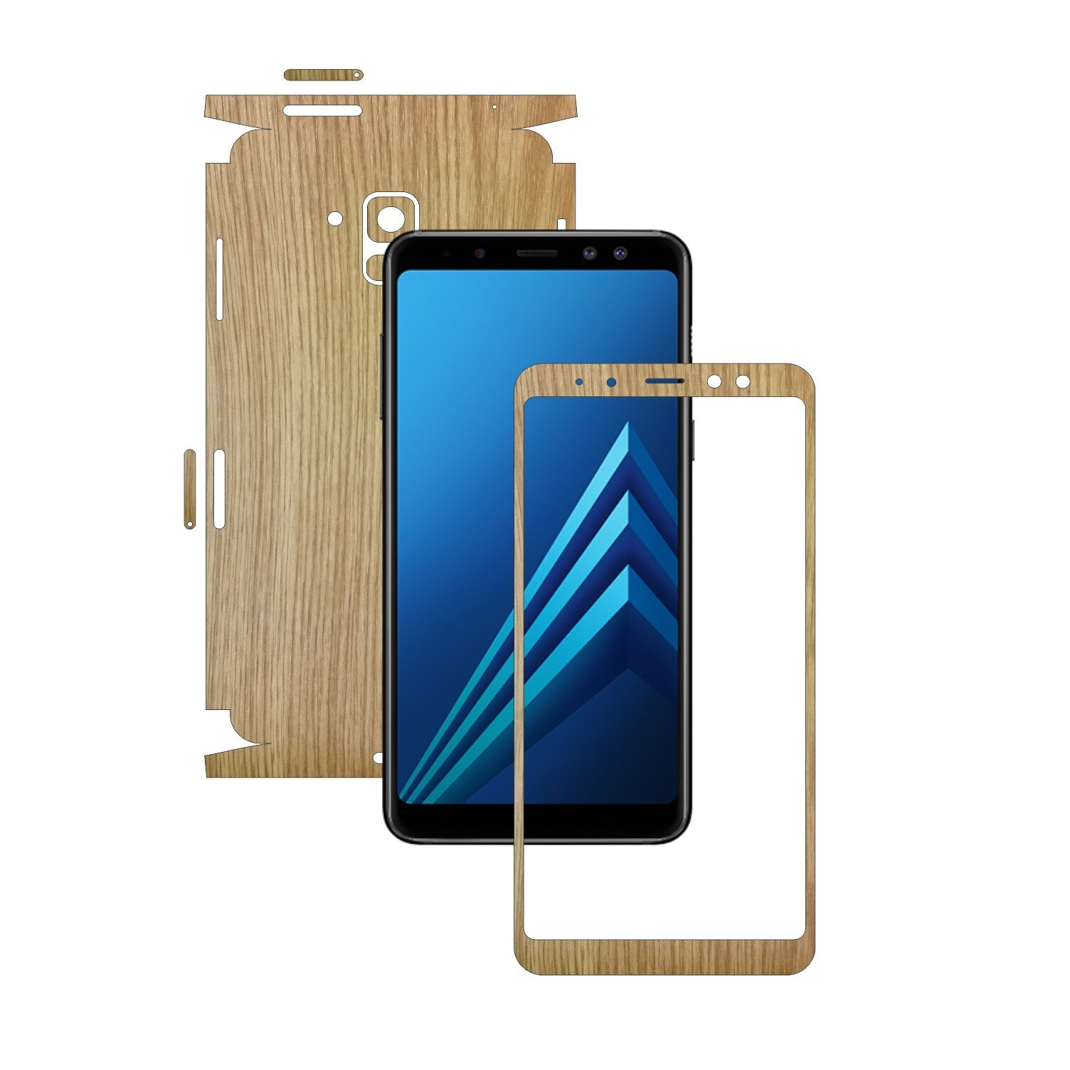 Samsung Galaxy A8+ Plus (2018) - Lemn Stejar - 360 Cut - Folie de protectie Carbon Skinz, Skin Adeziv Full Body Cover pentru Rama Ecran,Carcasa Spate si Laterale