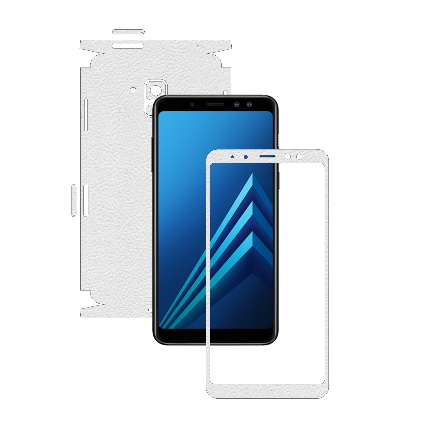 Samsung Galaxy A8+ Plus (2018) - Piele Alba - 360 Cut - Folie de protectie Carbon Skinz, Skin Adeziv Full Body Cover pentru Rama Ecran,Carcasa Spate si Laterale