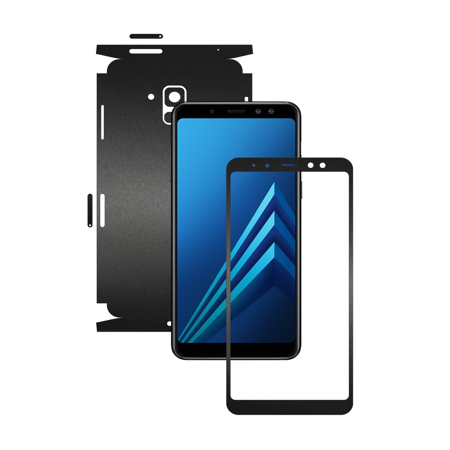 Samsung Galaxy A8+ Plus (2018) - Negru Mat - 360 Cut - Folie de protectie Carbon Skinz, Skin Adeziv Full Body Cover pentru Rama Ecran,Carcasa Spate si Laterale