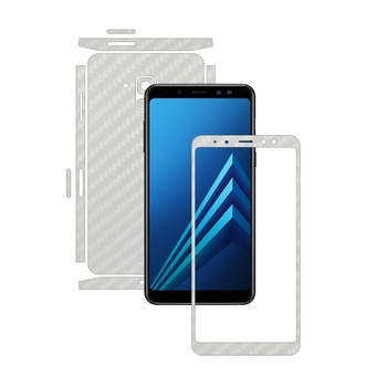 Samsung Galaxy A8+ Plus (2018) - Carbon Alb - Split Cut - Folie de protectie Carbon Skinz, Skin Adeziv Full Body Cover pentru Rama Ecran,Carcasa Spate si Laterale