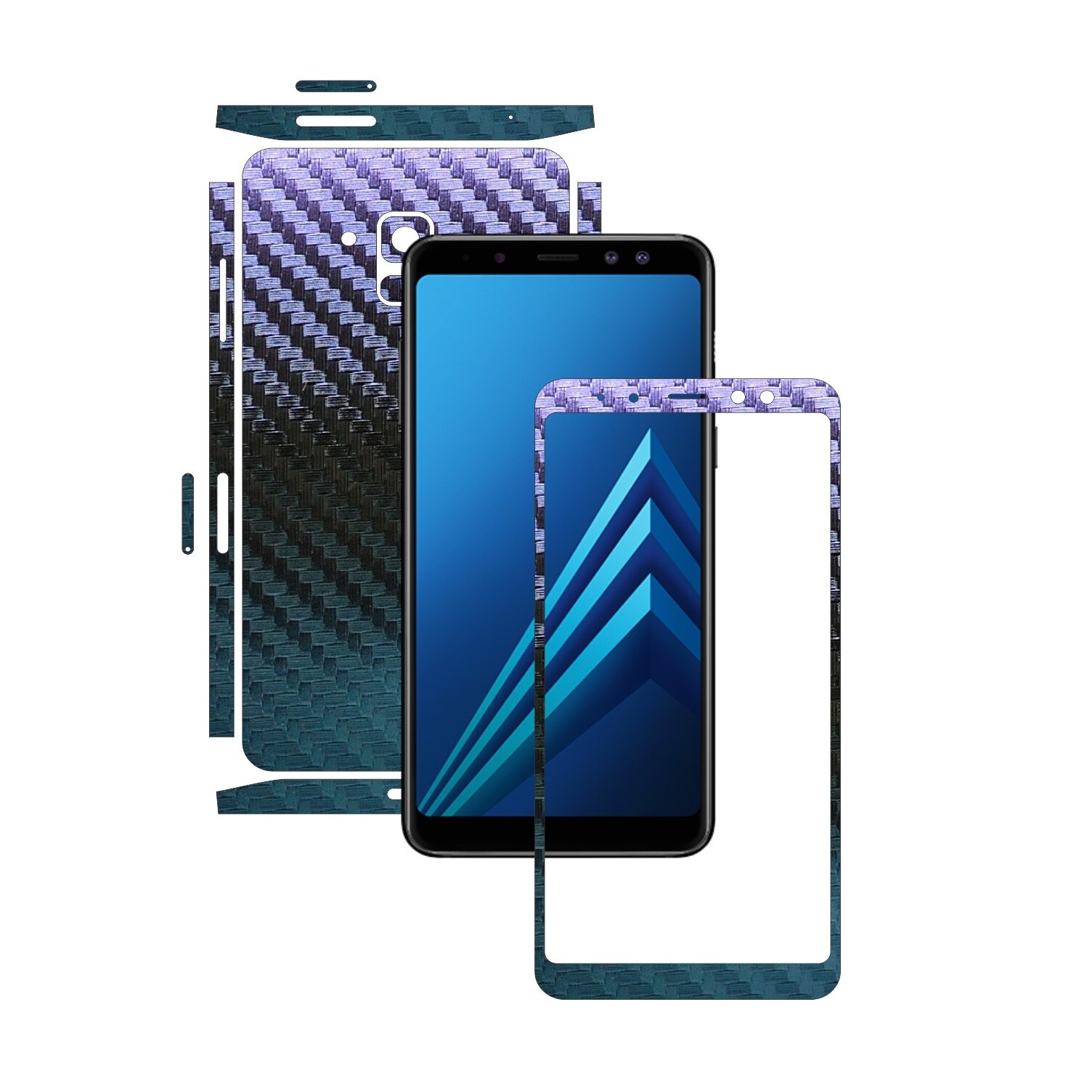 Samsung Galaxy A8+ Plus (2018) - Carbon Cameleon - Split Cut - Folie de protectie Carbon Skinz, Skin Adeziv Full Body Cover pentru Rama Ecran,Carcasa Spate si Laterale